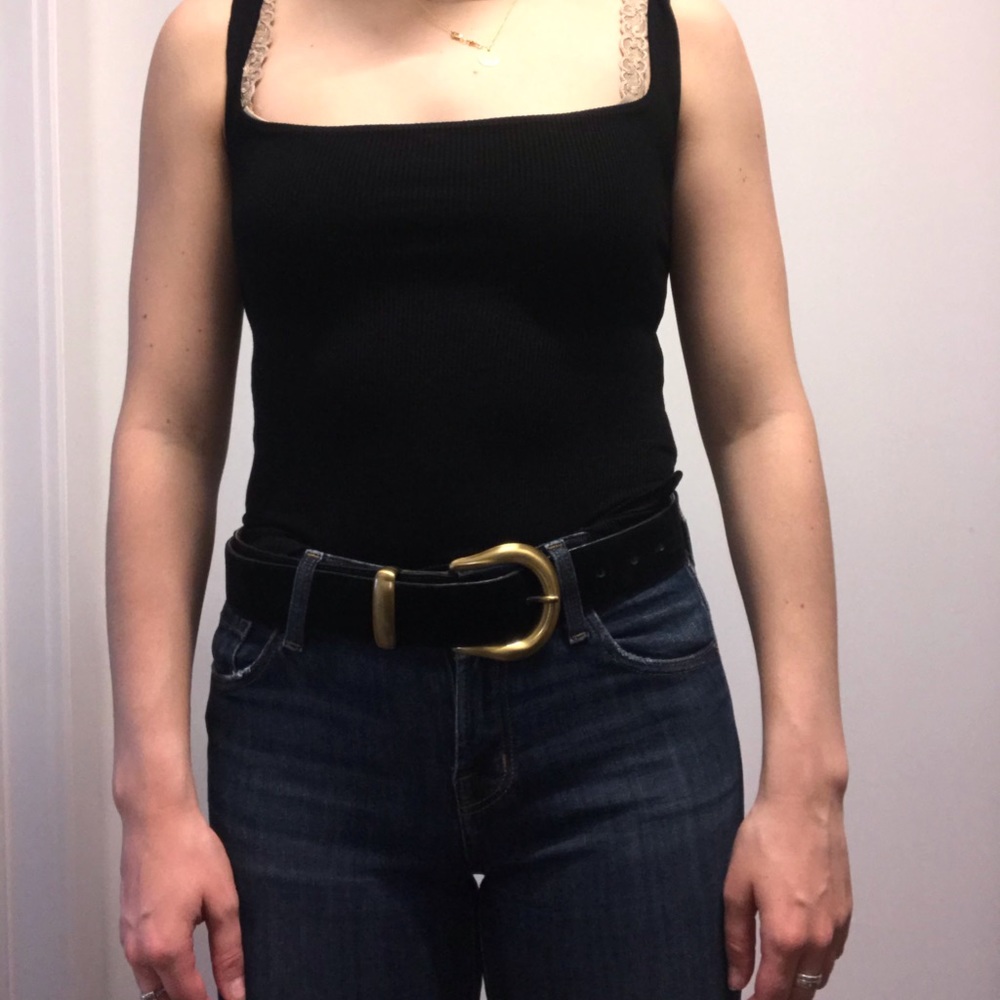 Velvet belt with gold buckle